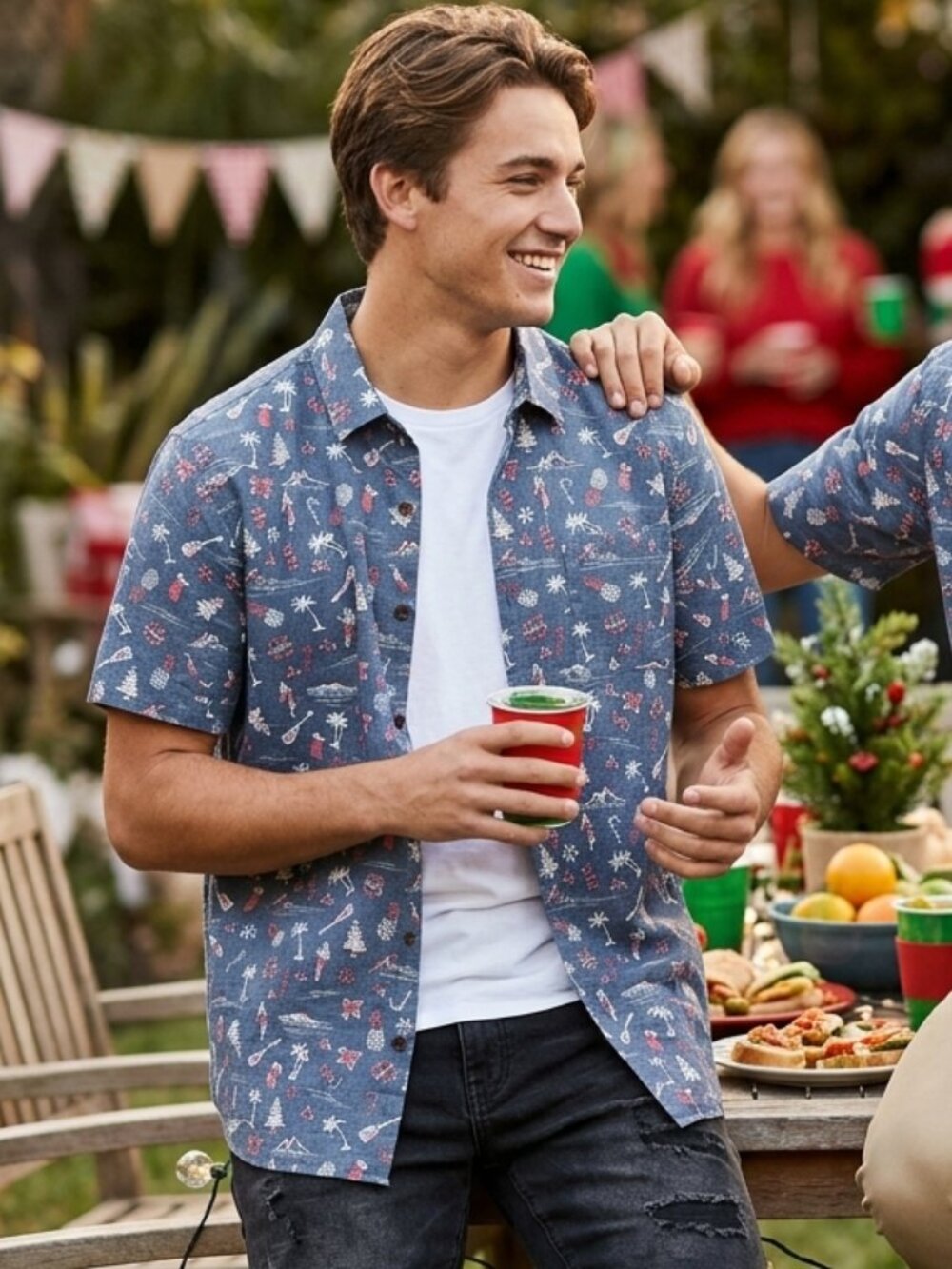 Jack O'Neill Hawaiian Christmas Button-Up Reverse Print S-Sleeve Shirt Men's M